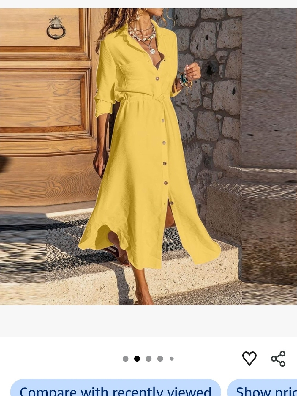Yellow Button-Front Midi Shirt Dress